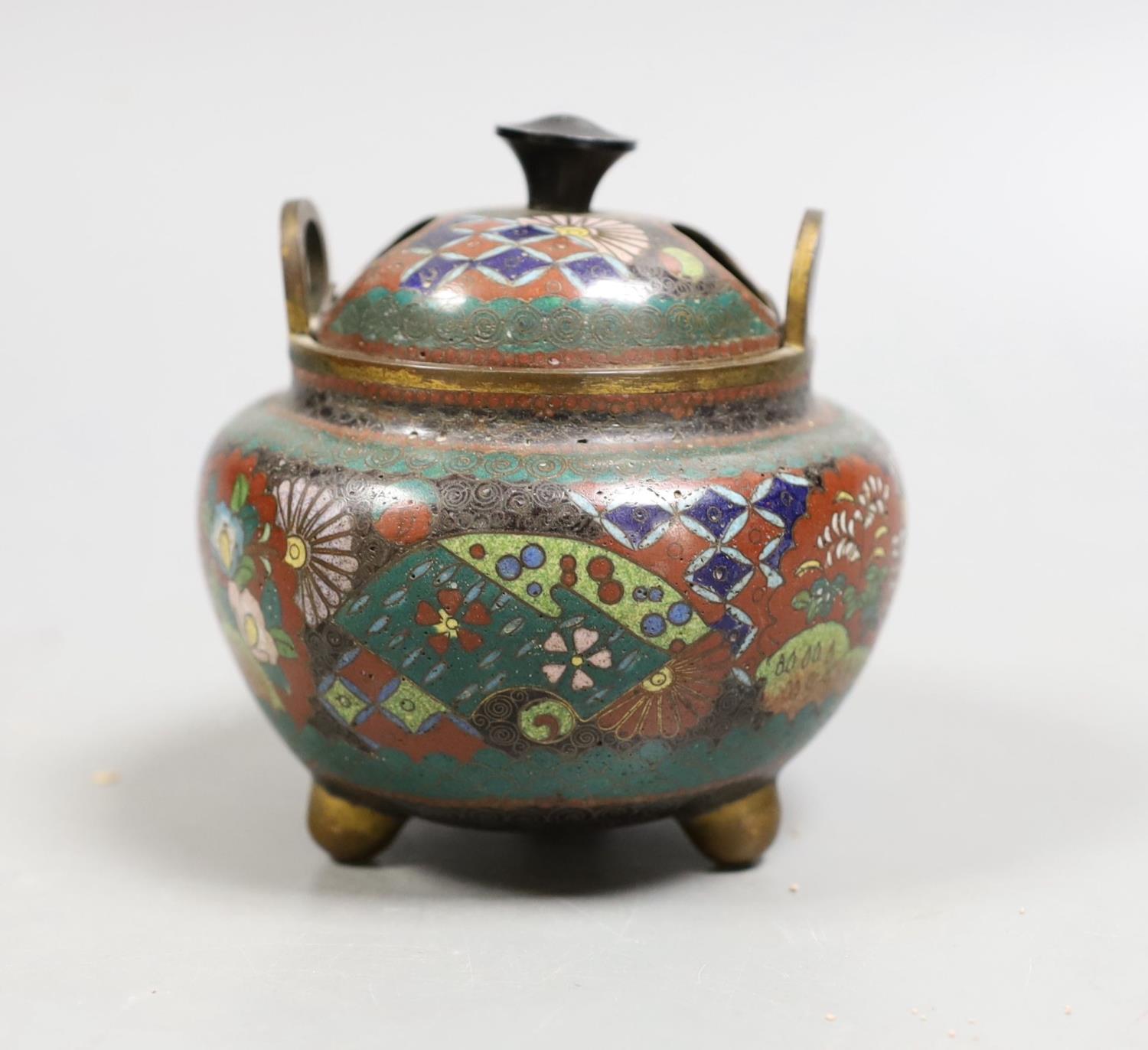 A small Japanese cloisonné enamel censer and cover,10 cms high. - Image 3 of 5