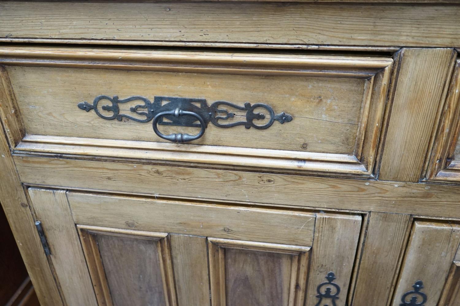 A 19th century style French provincial pine dresser, length 133cm, depth 50cm, height 220cm - Image 4 of 4