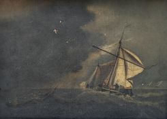 19th century English School, oil on canvas, Fishing boats off the coast, 24 x 34cm