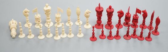 A Cantonese export stained Ivory chess set. King height 8.5cm