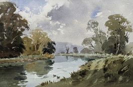James Fletcher-Watson (1913-2004), watercolour, 'River Avon, Middle Woodford', signed, 32 x 48cm