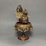 A Burmese painted gilt decorated metal, wood and composition ‘phoenix’ Betel box, total height 32cm