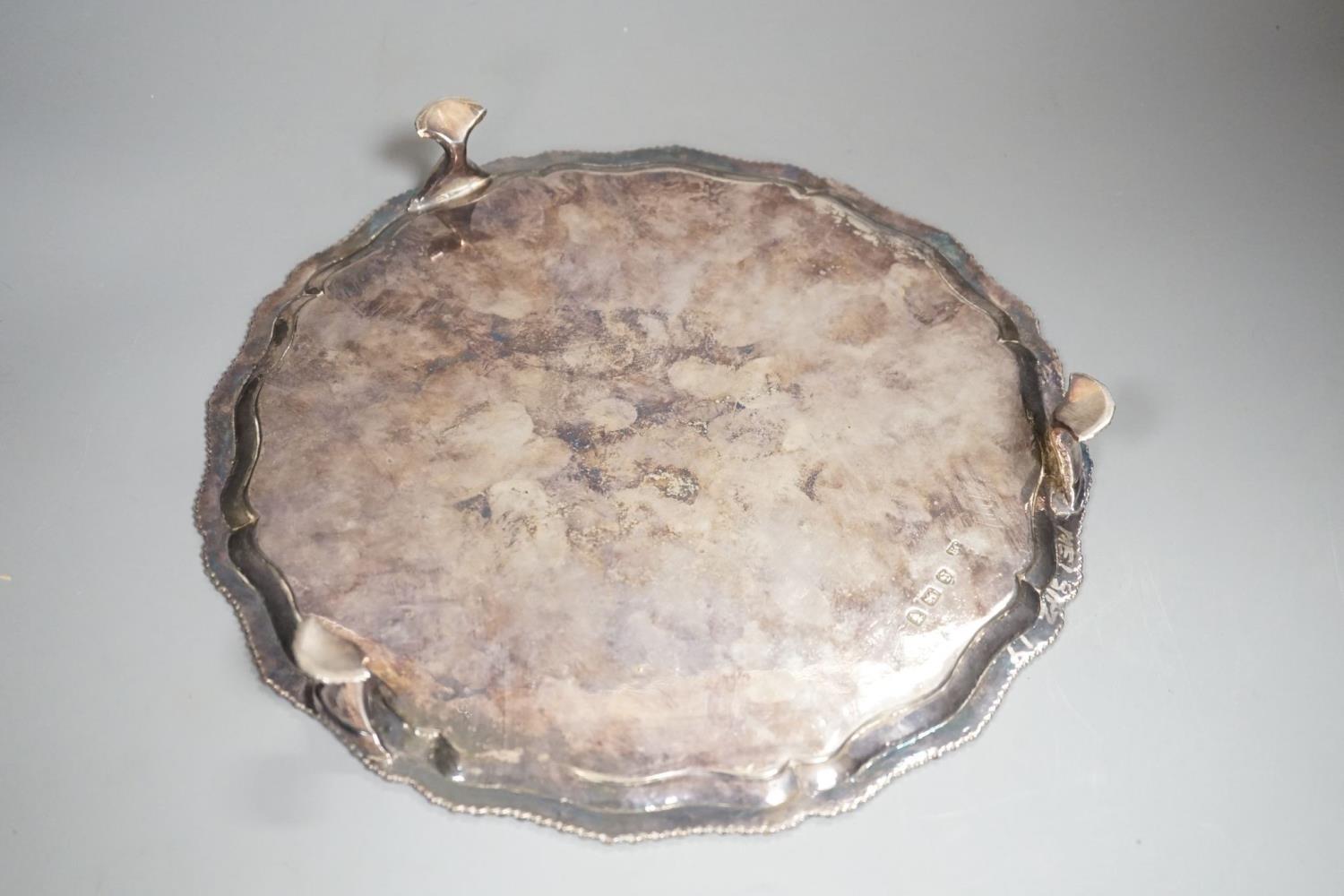 A George III silver salver, with gadrooned border, on three shell feet, Ebenezer Coker, London, - Image 4 of 5