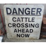 A square vintage metal 'cattle crossing' sign, length 92cm