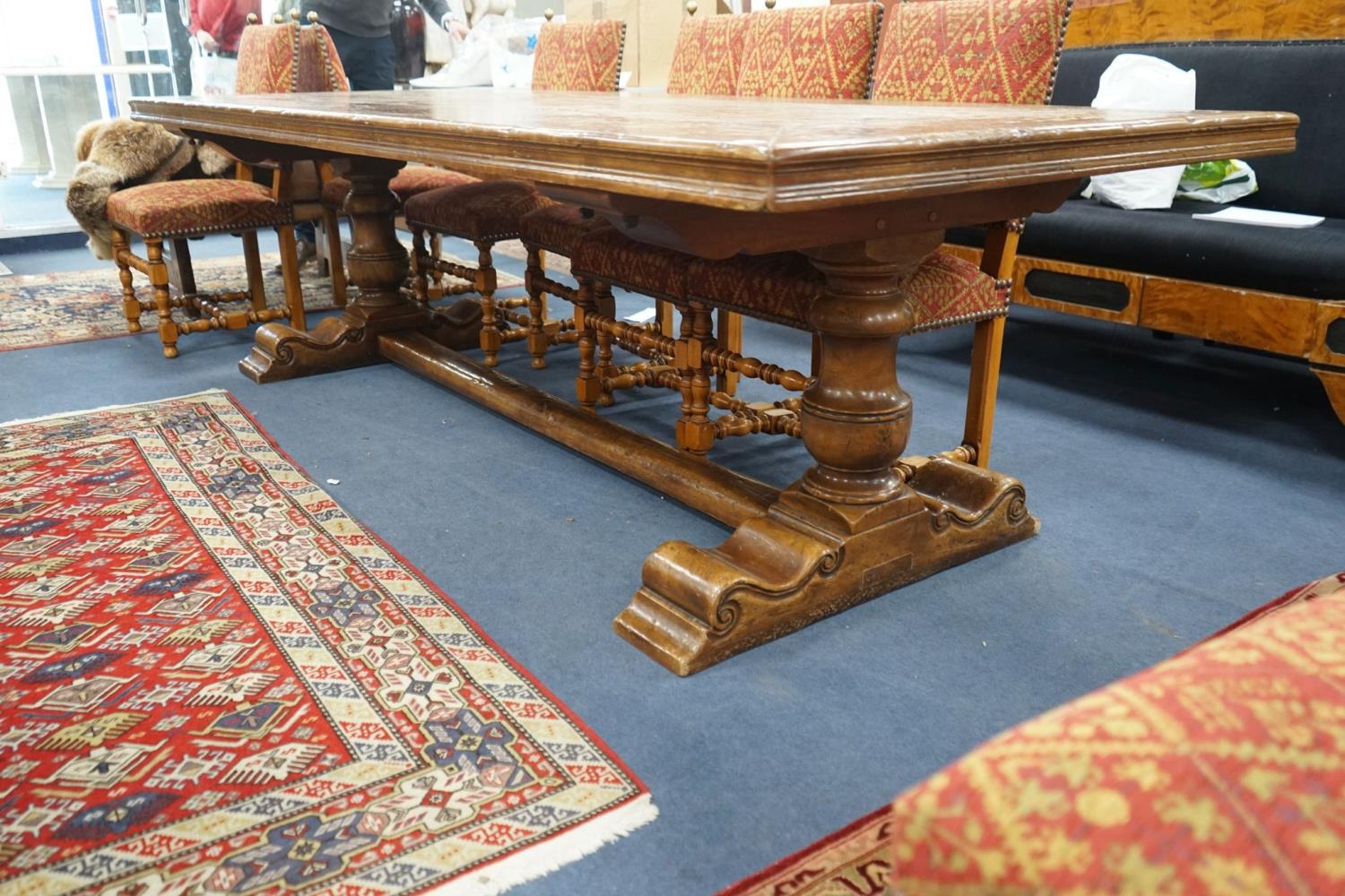 An 18th century style rectangular walnut refectory dining table on baluster end supports with - Image 4 of 6