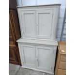 A 19th century Continental painted pine side cabinet, width 91cm, depth 47cm, height 154cm