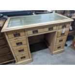 A late Victorian military style pine kneehole desk, width 102cm, depth 55cm, height 75cm