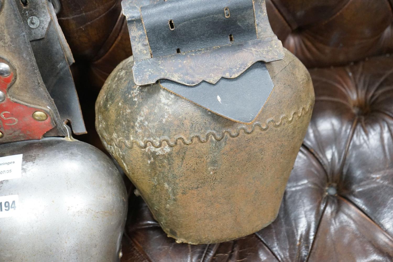 Two large French or Swiss vintage cow bells, larger 26cm, height 22cm - Image 5 of 7