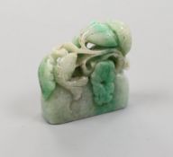 A Chinese jadeite fish and lotus carving 5.5cm