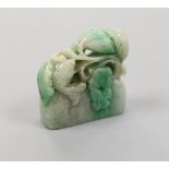 A Chinese jadeite fish and lotus carving 5.5cm