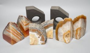 Three pairs of agate geode and a pair of slate bookends