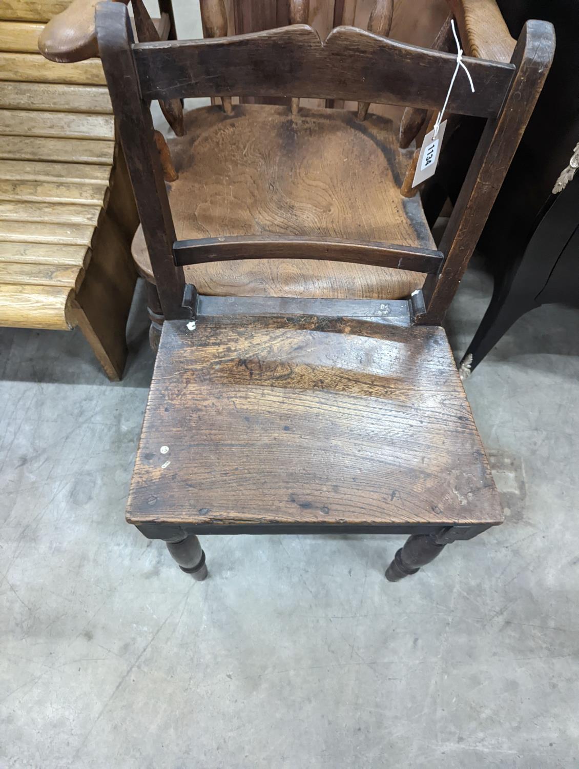 A Victorian elm and beech smoker's bow chair together with a provincial wood seat chair - Image 2 of 4