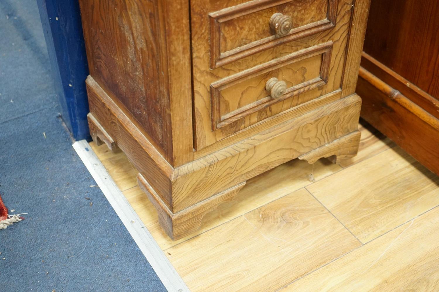 A 19th century French elm bedside cabinet with dummy drawer front, width 47cm, depth 36cm, height - Image 4 of 5