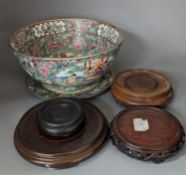 A Chinese famille rose bowl, plate and four stands,bowl 31 cms diameter.