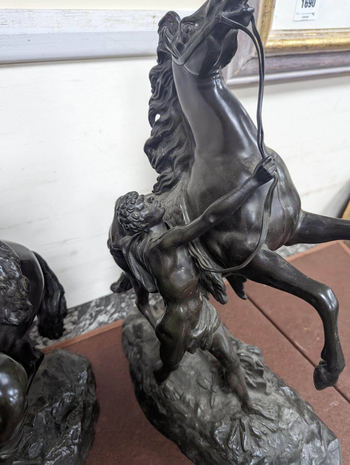 After Coustou, a pair of bronze Marly horses 41cm - Image 4 of 6