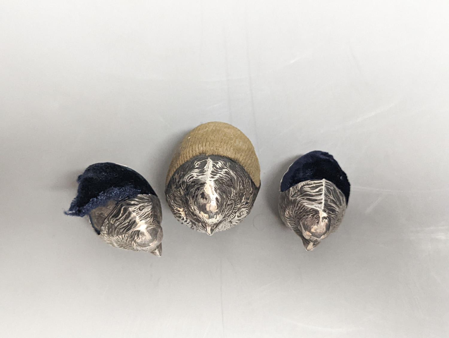 A suite of three Edwardian novelty silver mounted chick pin cushions, by Sampson Mordan & Co, - Image 2 of 3