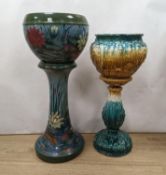 A Staffordshire pottery jardiniere and stand (the jardiniere with a small crack) and another,