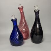 Three Bohemian style glass decanters by Stephen Bradley 37cm