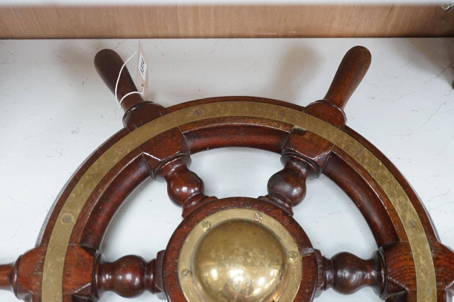 An early 20th century teak and brass mounted ship’s wheel 64cm - Image 2 of 4