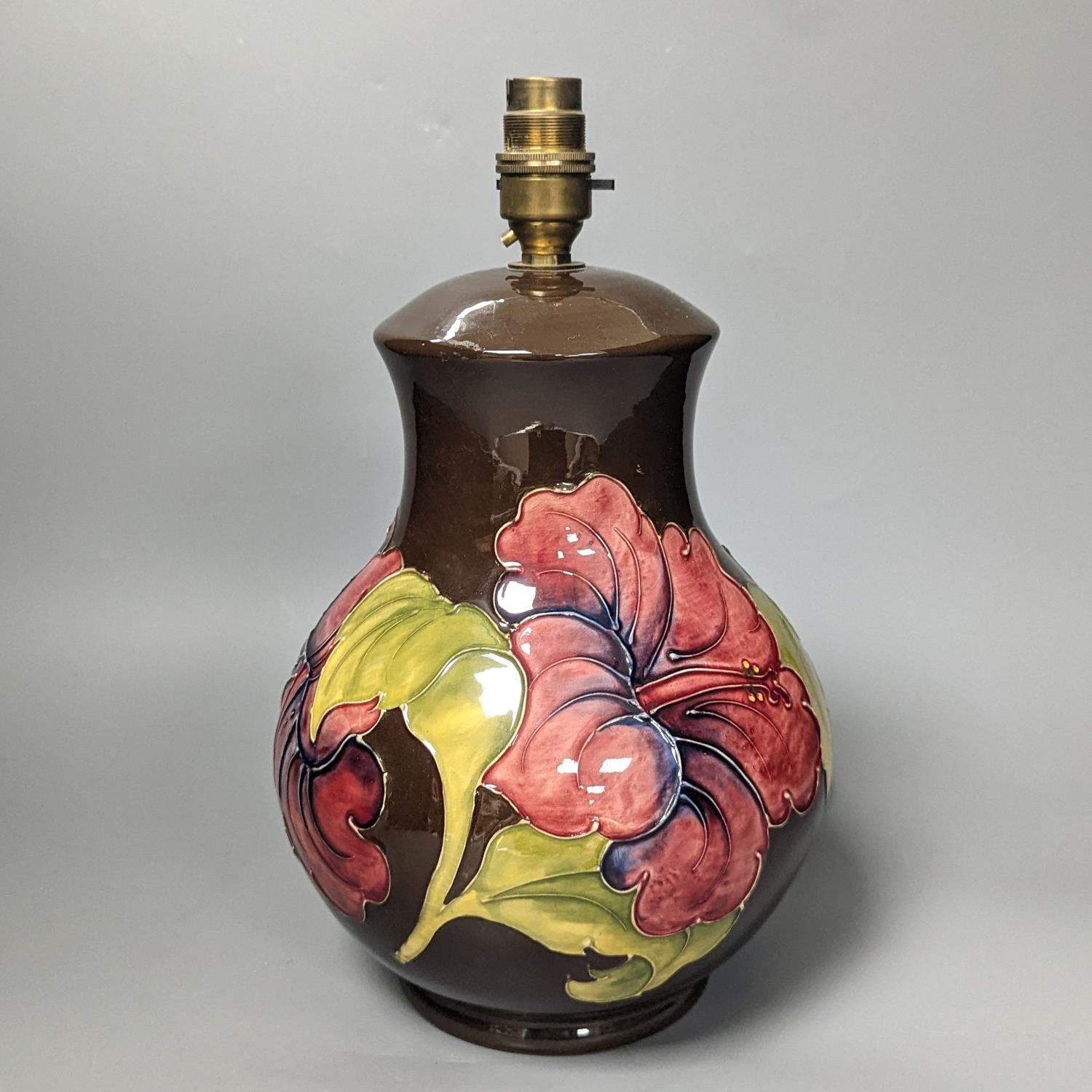 A modern Moorcroft pottery baluster lamp vase 31cm total height