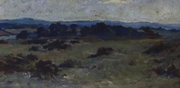 Early 20th century English School, oil on board, Landscape sketch, 15 x 30cm