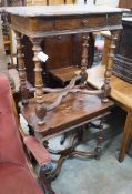 A pair of 18th century style French provincial pine side tables with X shaped stretchers, width