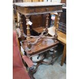 A pair of 18th century style French provincial pine side tables with X shaped stretchers, width