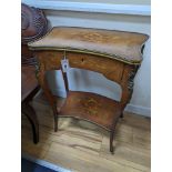 A Louis XV style Kingwood and marquetry inlaid gilt metal mounted two tier side table, width 58cm,