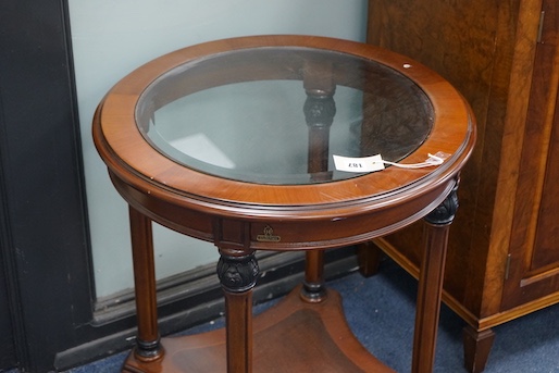 A pair of Empire style circular mahogany glass top occasional tables, larger diameter 60cm, height - Image 2 of 3