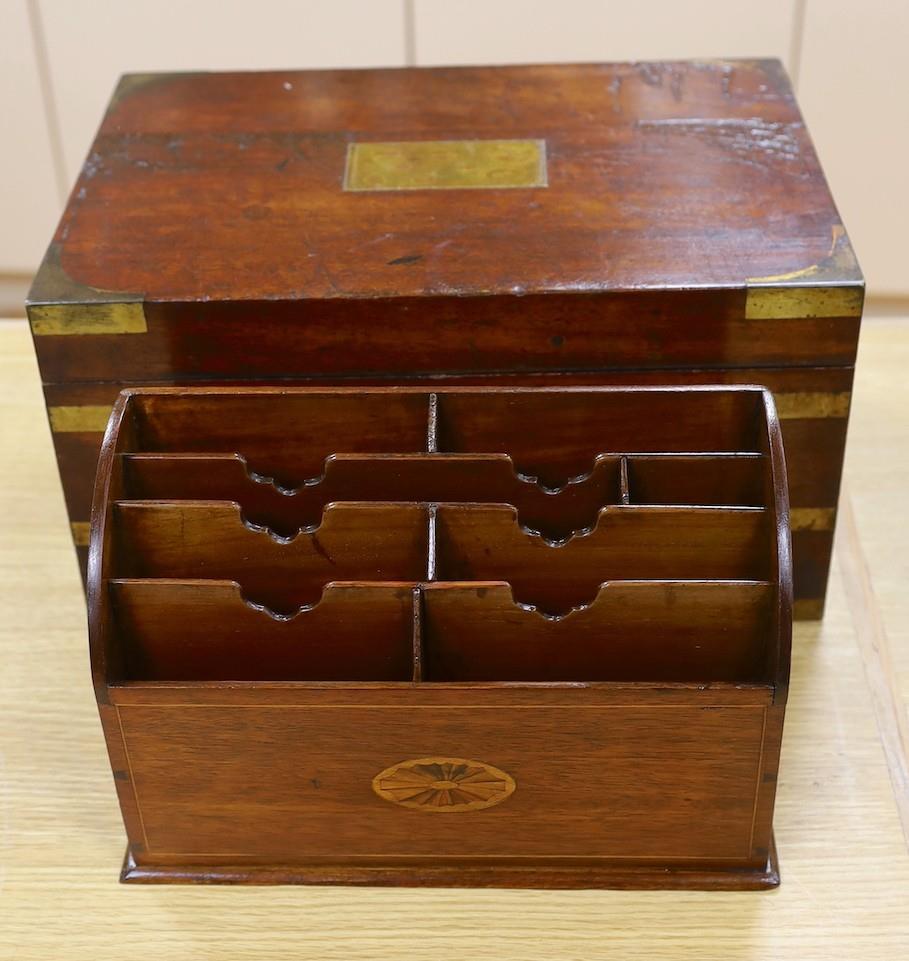A military style Victorian mahogany box and Edwardian inlaid stationary rack,box 38 cms wide x 20 - Image 2 of 6