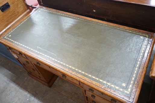 A Victorian light oak pedestal desk, fitted nine small drawers, width 120cm, depth 59cm, height - Image 2 of 4