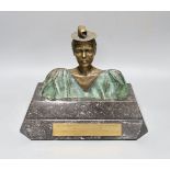 C Matta bronze bust, marble base,31 cms wide.