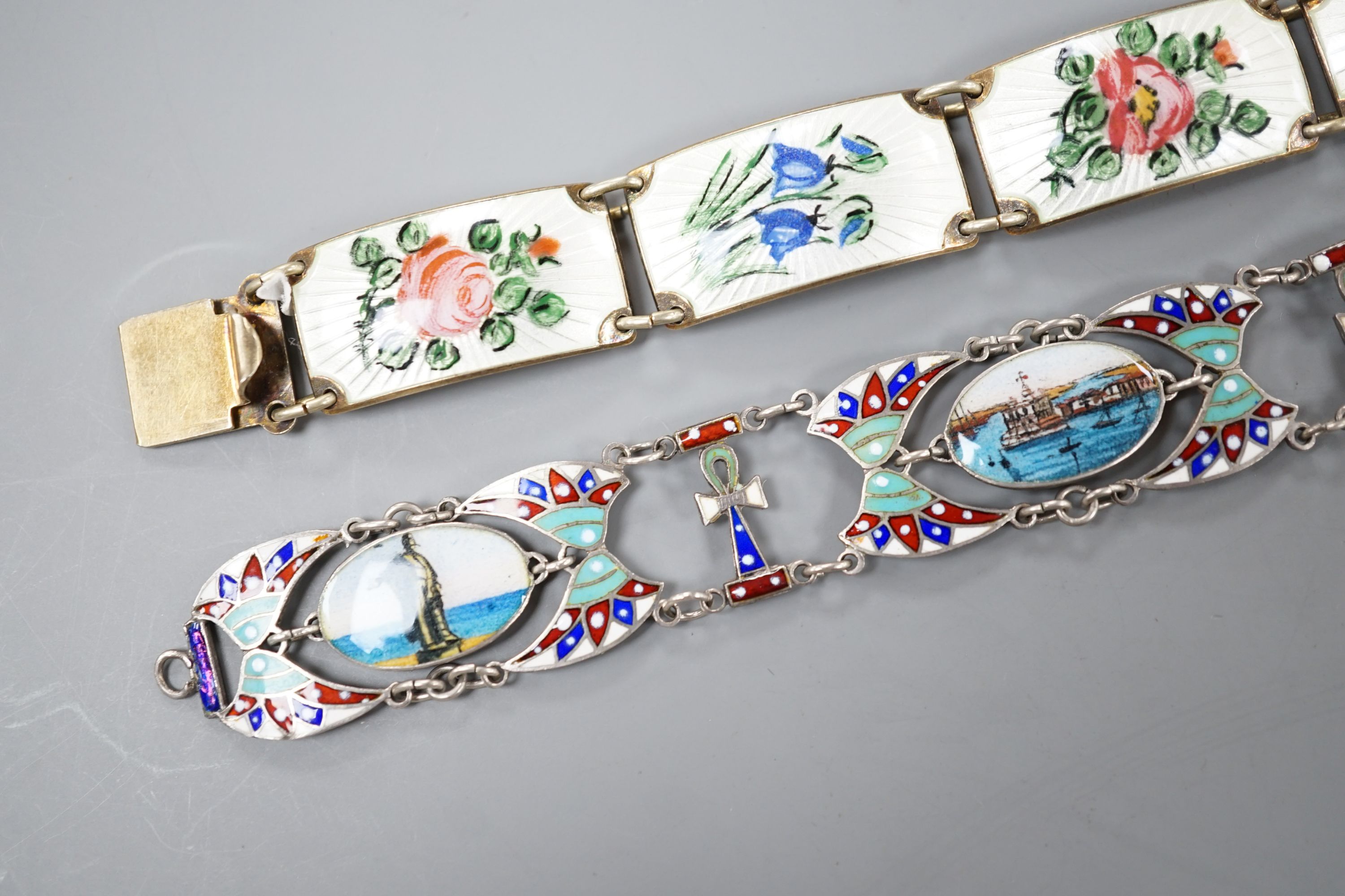 A Norwegian sterling and enamel floral bracelet, 16cm and one other 800 white metal and enamel - Image 14 of 17