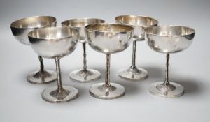 A set of six early 20th century Chinese Export white metal goblets, by Luen Wo, Shanghai, with