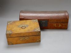 A Chinese leather clad box and Victorian burr walnut and ormolu mount jewellery box (2),Chinese box,