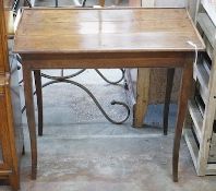 An early 19th century French rectangular fruitwood side table, width 76cm, depth 43cm, height 70cm