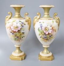 A pair of Royal Worcester flower painted vases, signed Cole 17cm