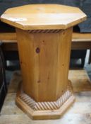 An octagonal pine pedestal, width 50cm, height 75cm