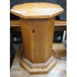 An octagonal pine pedestal, width 50cm, height 75cm