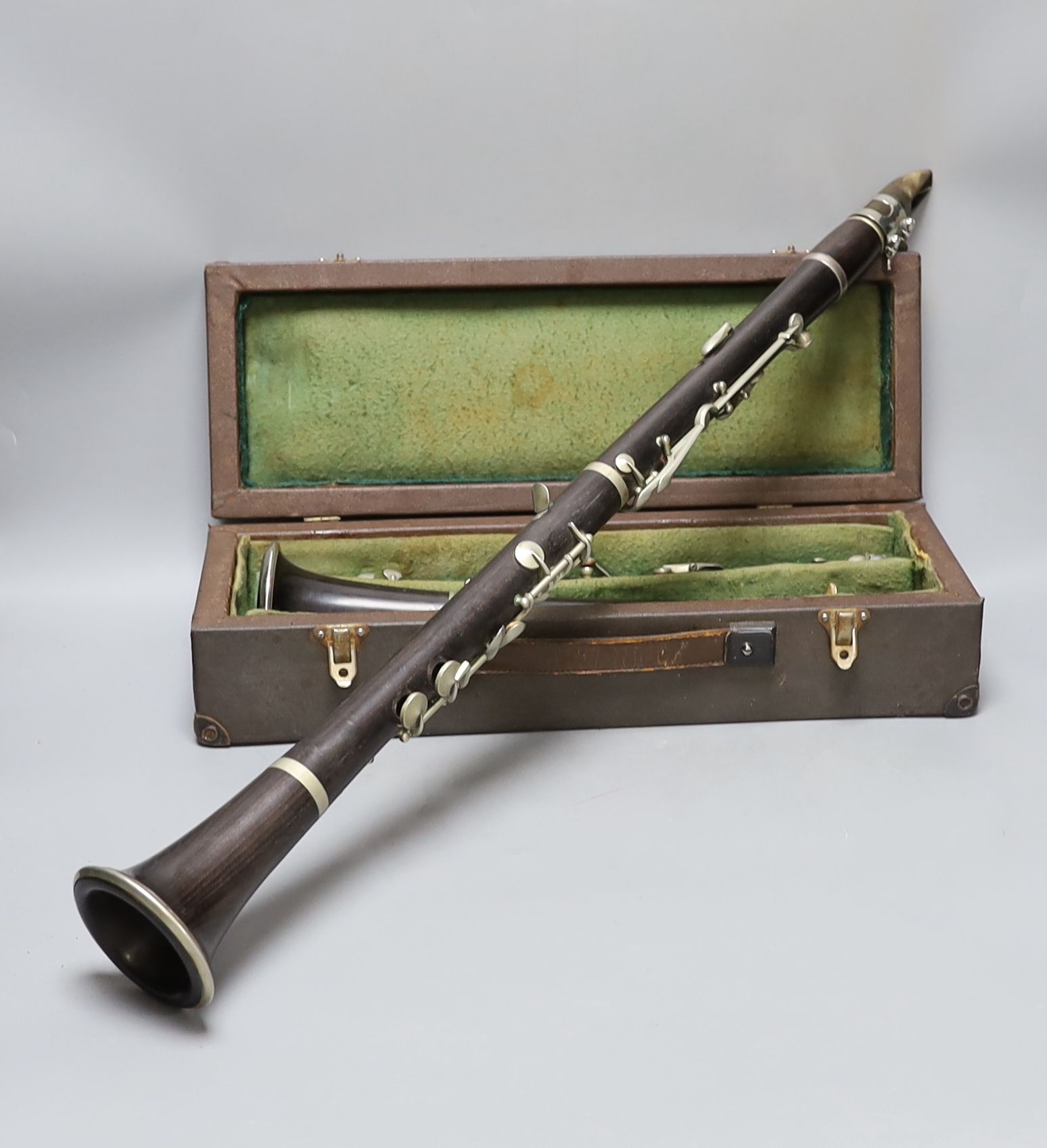 A ‘Superior Class’ Hawkes & Son clarinet and a cased Rampone and Cazzani ‘Judson’ ’ clarinet,67 cm