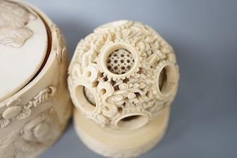 A late 19th century Chinese carved ivory concentric ball comprising seven reticulated spheres, - Image 3 of 6