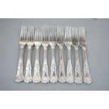 A set of nine early Victorian silver Queen's pattern dessert forks, William Eaton, London, 1837,