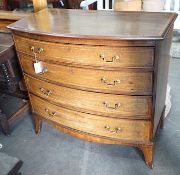 A Regency satinwood banded mahogany bowfront four drawer chest, width 100cm, depth 51cm, height