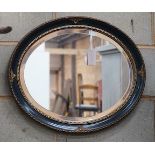 An painted gilt framed oval mirror, width 60cm, height 50cm