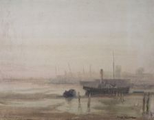 Brook Harrison (1860-1930), watercolour, 'Misty Evening at Shoreham, January 1901', signed and