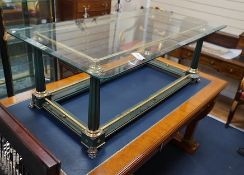 A rectangular Empire design brass mounted glass topped coffee table, length 130cm, depth 70cm,