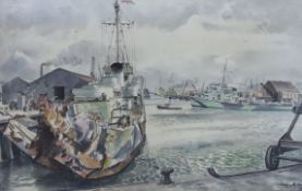 Roland Vivian Pitchforth (1895 -1982), watercolour and ink, 'Torpedoed frigate', signed and dated '