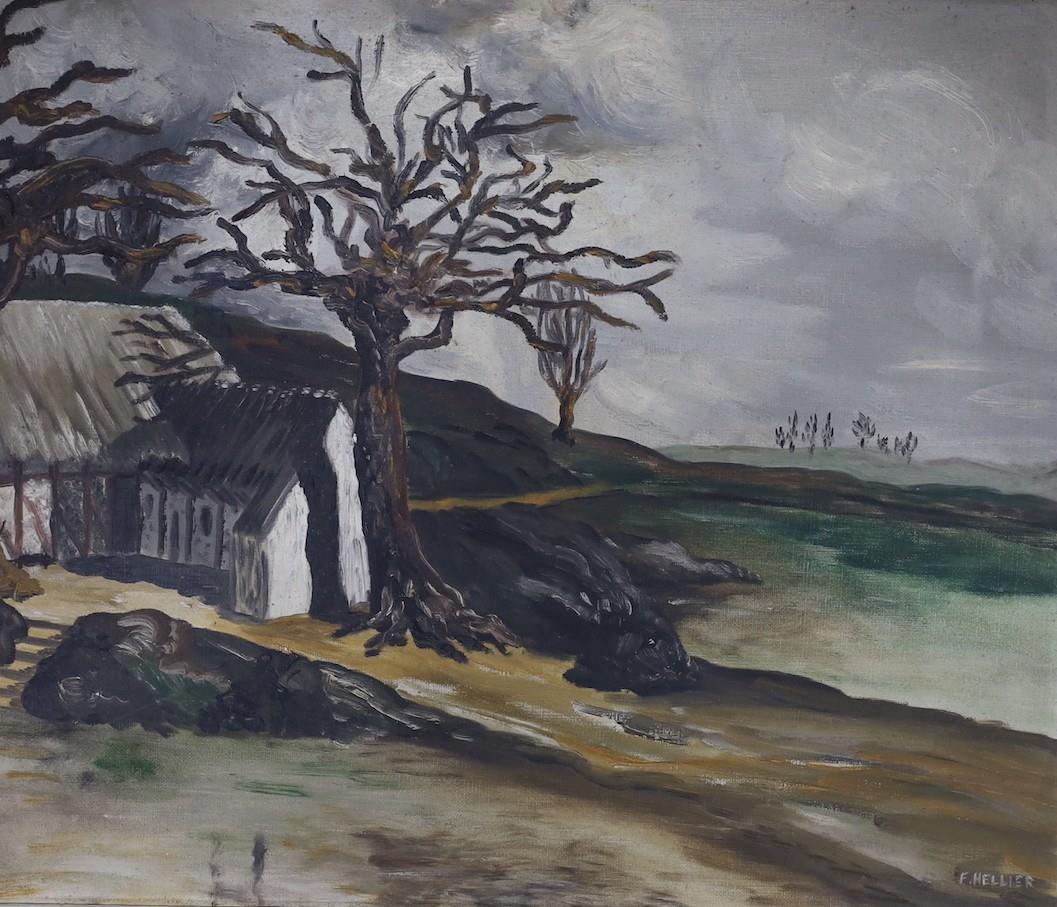 F. Hellier, oil on canvas, Barn in a landscape, signed, 45 x 54cm - Image 2 of 6