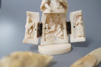 A pair of 19th century ivory balm pots, 3.75cm., a smallDieppe triptych figure, 6.5cm. a Meiji tiger - Image 5 of 5
