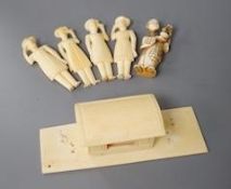 A 19th century Indian ivory model of a carriage and a Japanese ivory model of a man